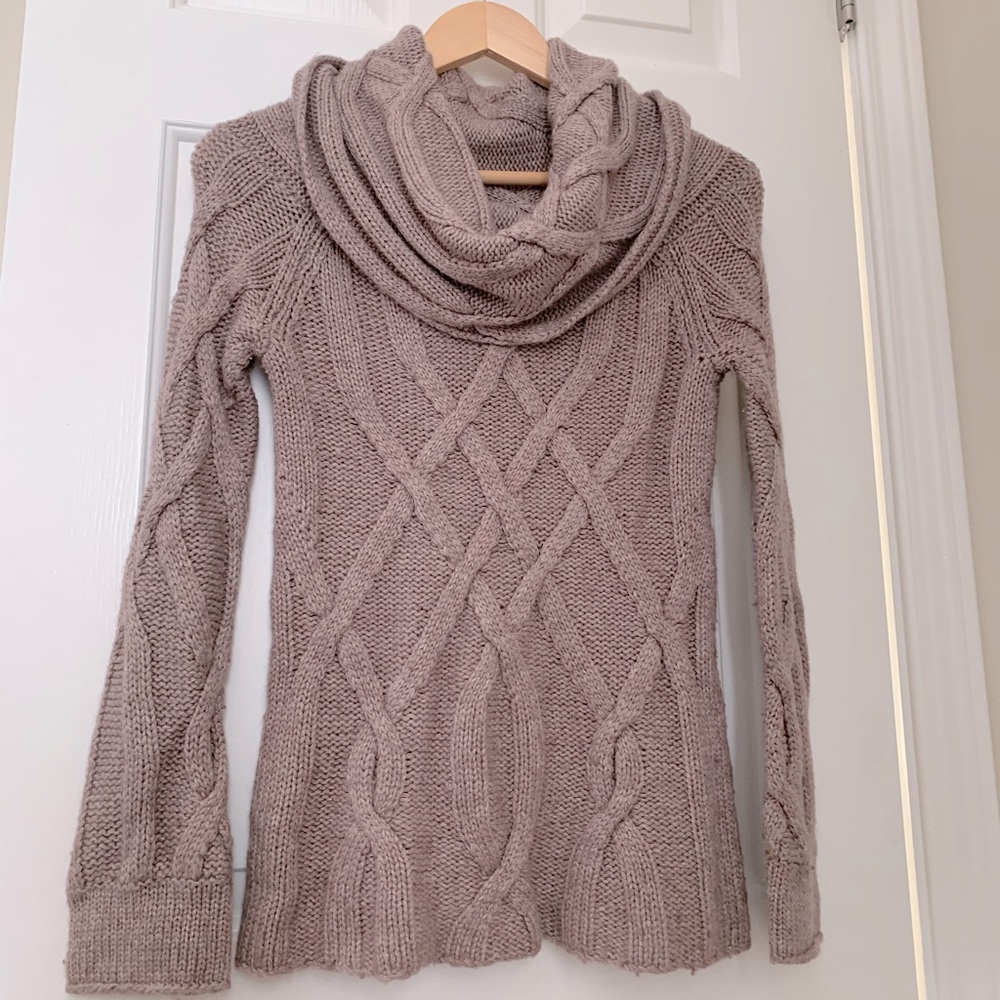 Moda International Taupe Cable knit Cowlneck Sweater - Sz XS